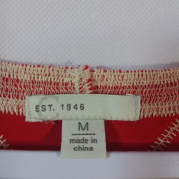 Cato Red Cream Embroidered Lace Boho Top Coastal Beach Size M - Picture 6 of 7